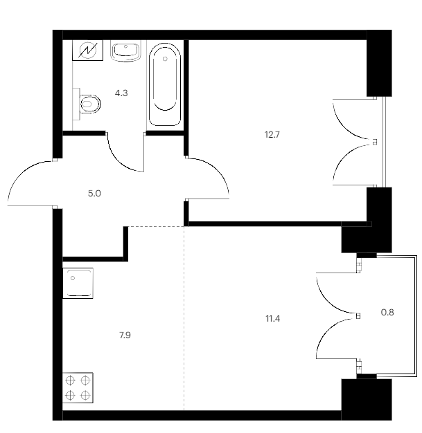 1-комнатная квартира 42.1 м², 6/9 эт., ЖК «Лермонтовский 54»
